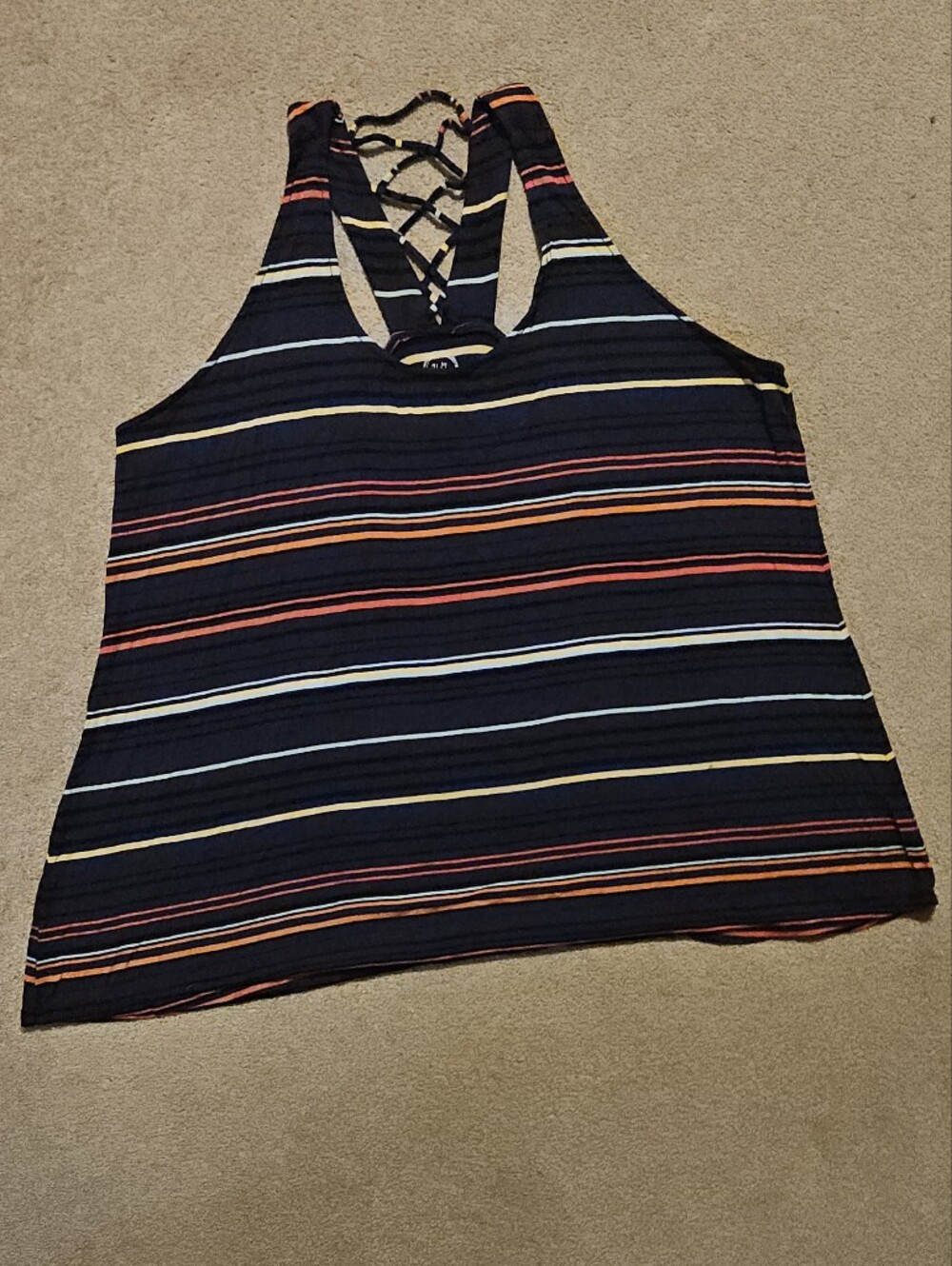 Striped Navy Racerback Tank with Multicolor Stripes